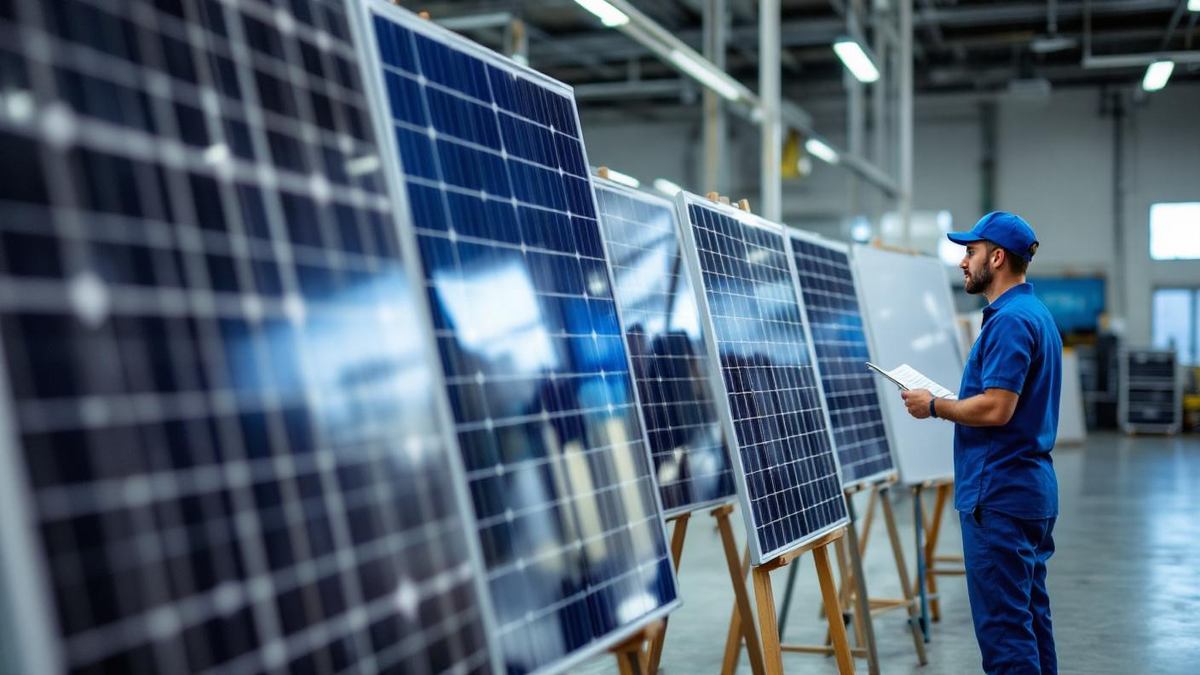 Módulos solares de diferentes marcas expostos lado a lado em showroom de equipamentos fotovoltaicos em São Paulo